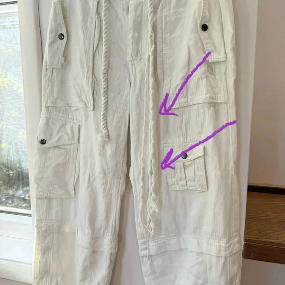 Free People Tahiti Cargo Pants Utility Low Rise Baggy White Tofu Medium - Picture 7 of 14